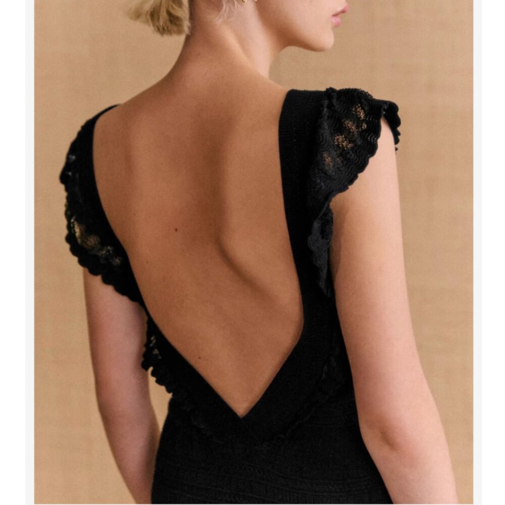 NEW Sezane Aphrodite Midi Dress Small/Sp Black Noir Vacation Knit French Classic - Picture 4 of 11